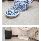 Chinese teapot in blue and white porcelain square handle