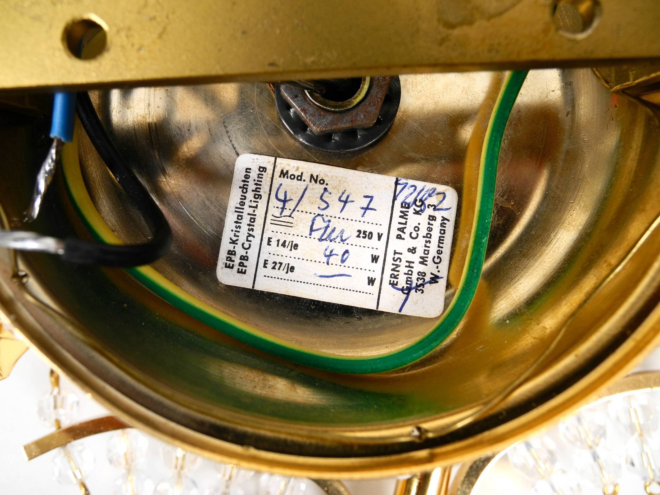 1970s brass crystal glass floral wall lamp by Ernst Palme unused condition