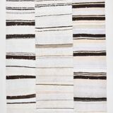 7x9 Brown Cream Striped Handmade Vintage Kilim Rug, 204x279Cm