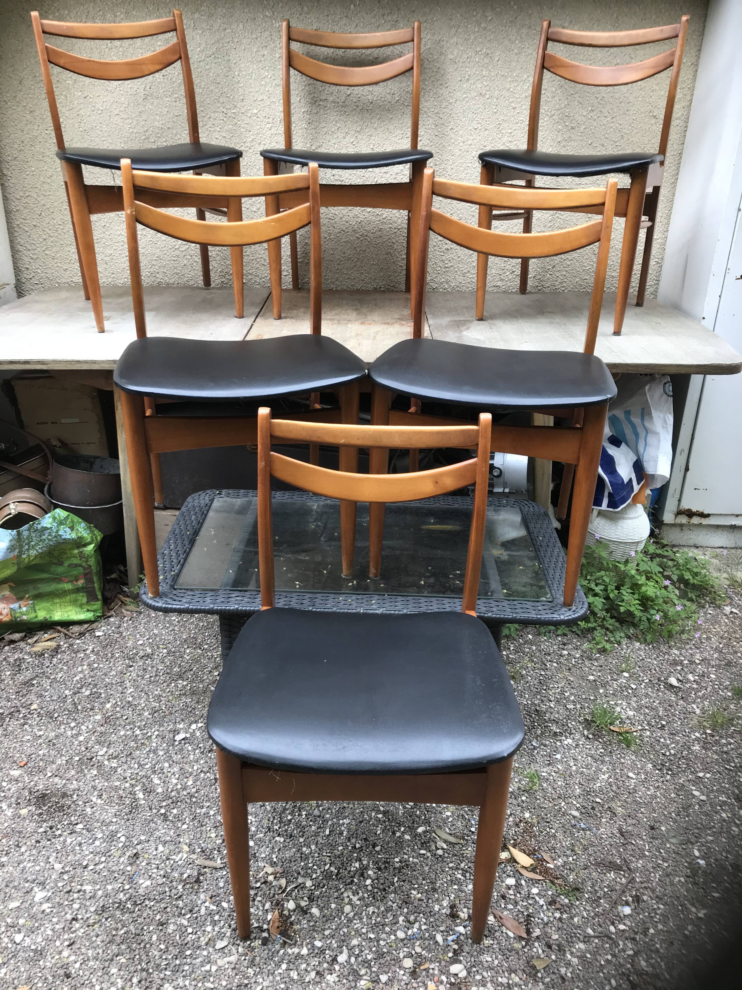 Series of 4 Old Scandinavian Chairs Wood Teck - Skai Skaï Black Vintage