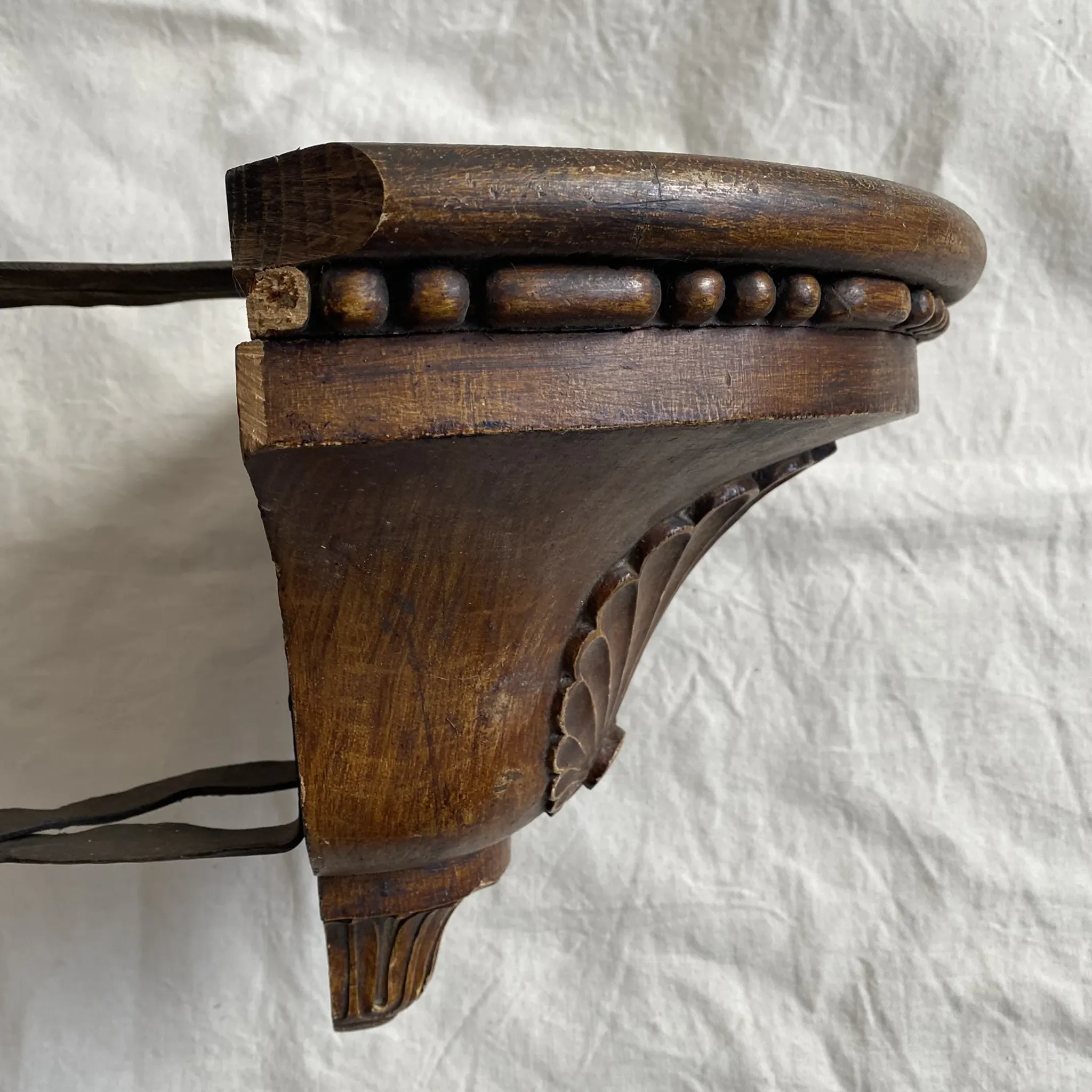 Wall console in solid oak and wrought iron, to be recessed, 19th century.