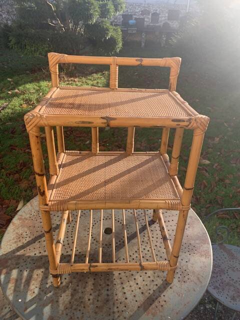 Vintage 3-tier bamboo and rattan shelf