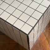 Cube end of sofa tile mosaic white joint black
