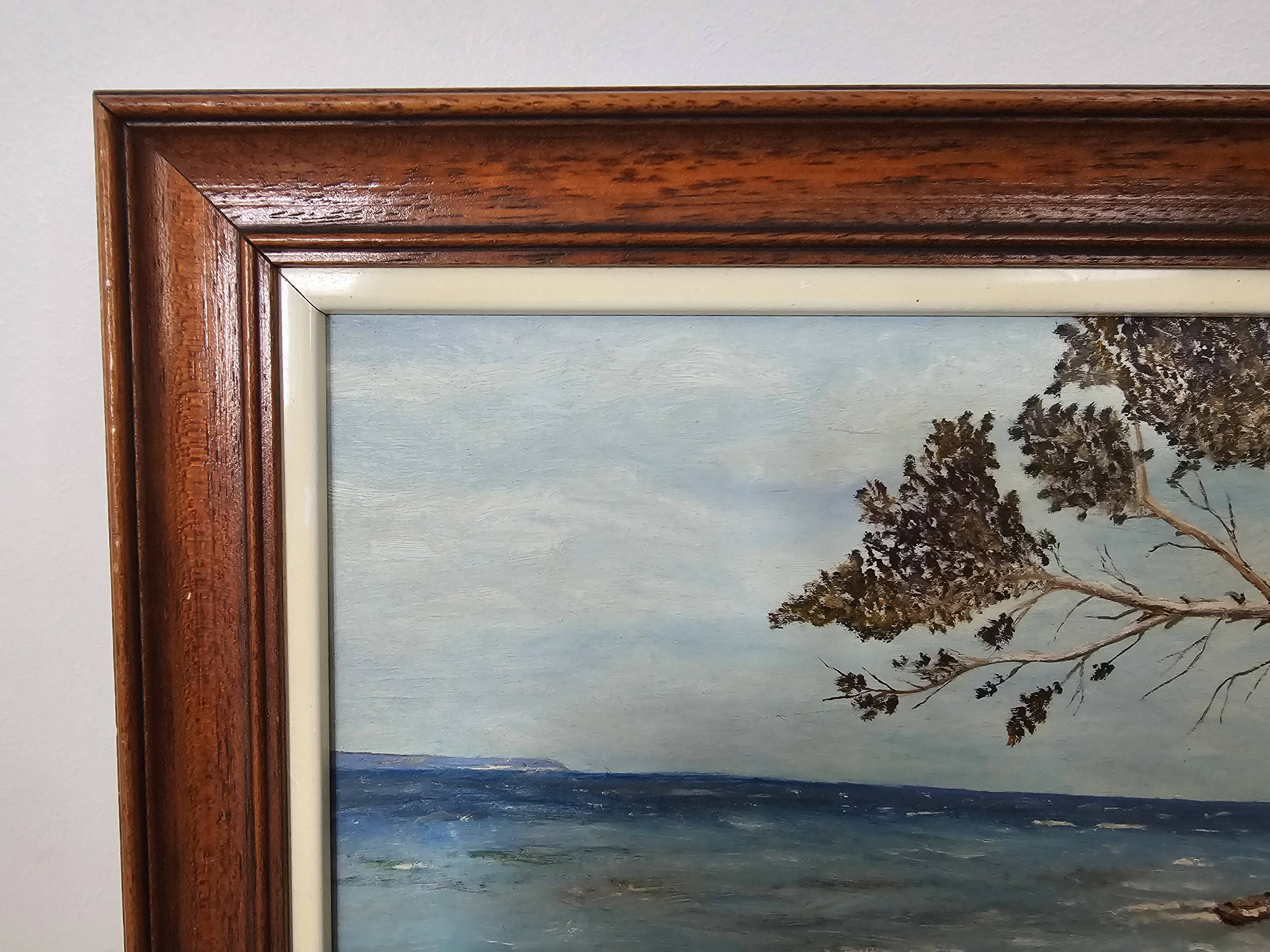 Oil painting on panel, landscape of Île Sainte-Marguerite, signed R. Manou