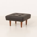 Mid century large ottoman in black leather, 1970s