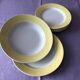 Vintage 1960s crockery service, wide yellow-brimed