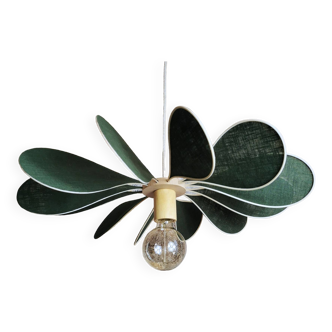 12-blade propeller suspension in rattan and fir green linen