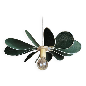 12-blade propeller suspension in rattan and fir green linen