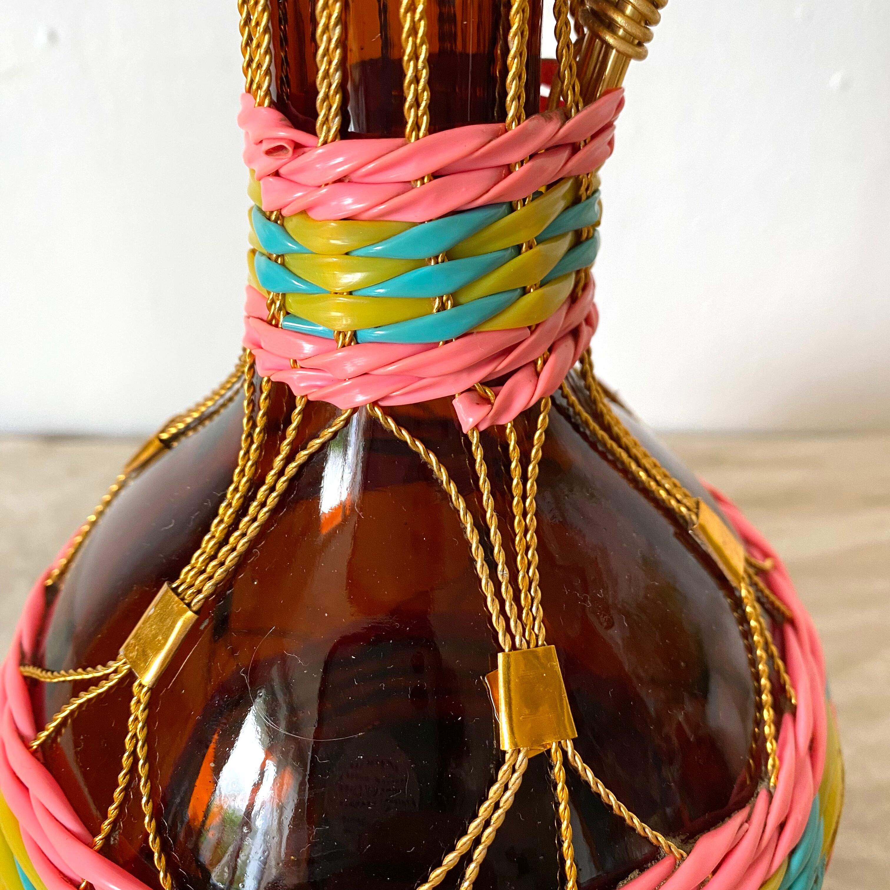 Vintage amber glass bottle scoubidou