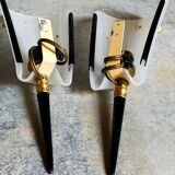 Pair of vintage plexi and bakelite 50s wall lamps