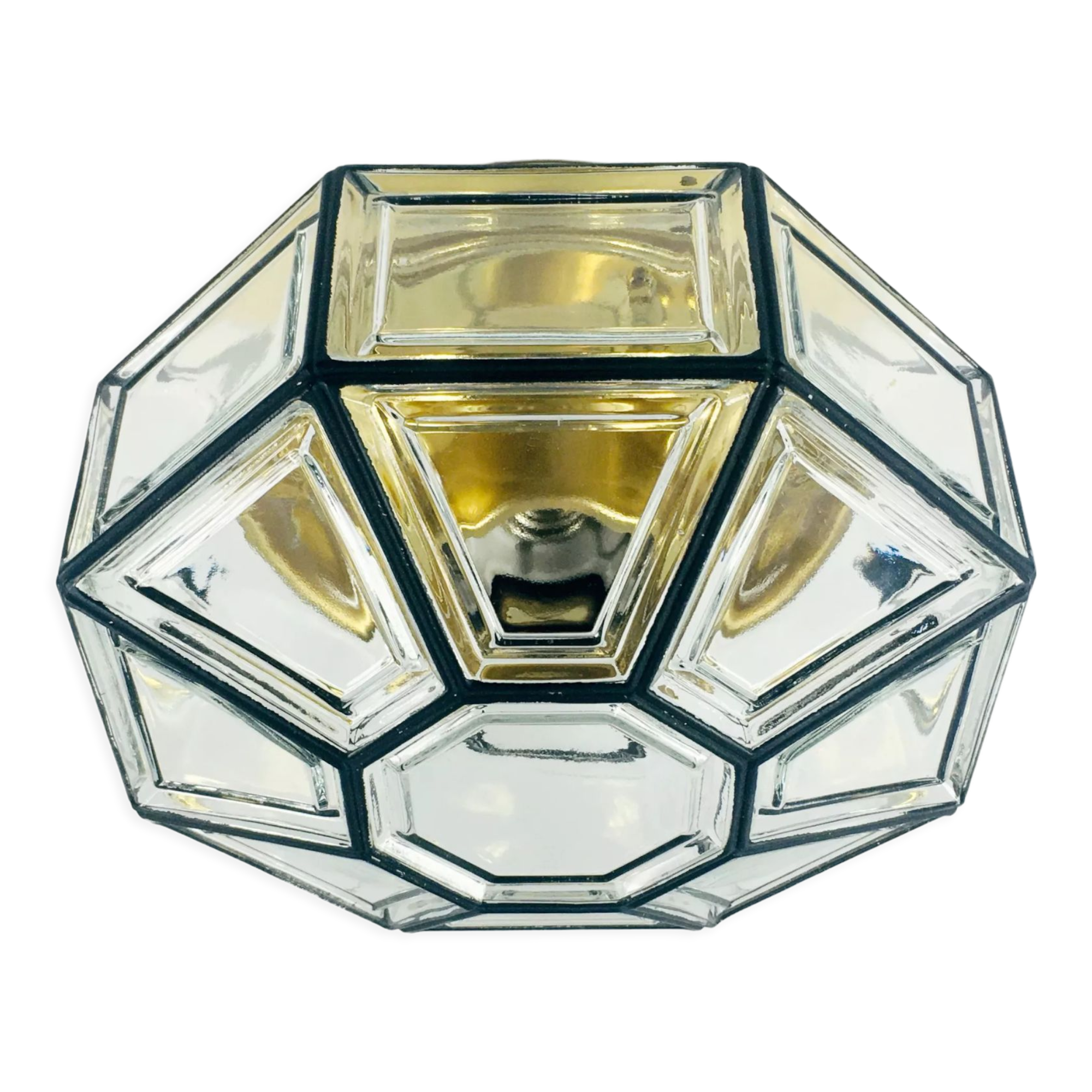 Mid-Century Minimalist Flush Mount/Ceiling Lamp in Glass and Iron from Limburg, Germany, 1960s