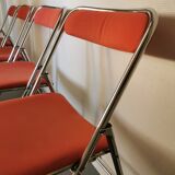 4 red and chrome folding chairs, Plichaise by Souvignet, France, 1970
