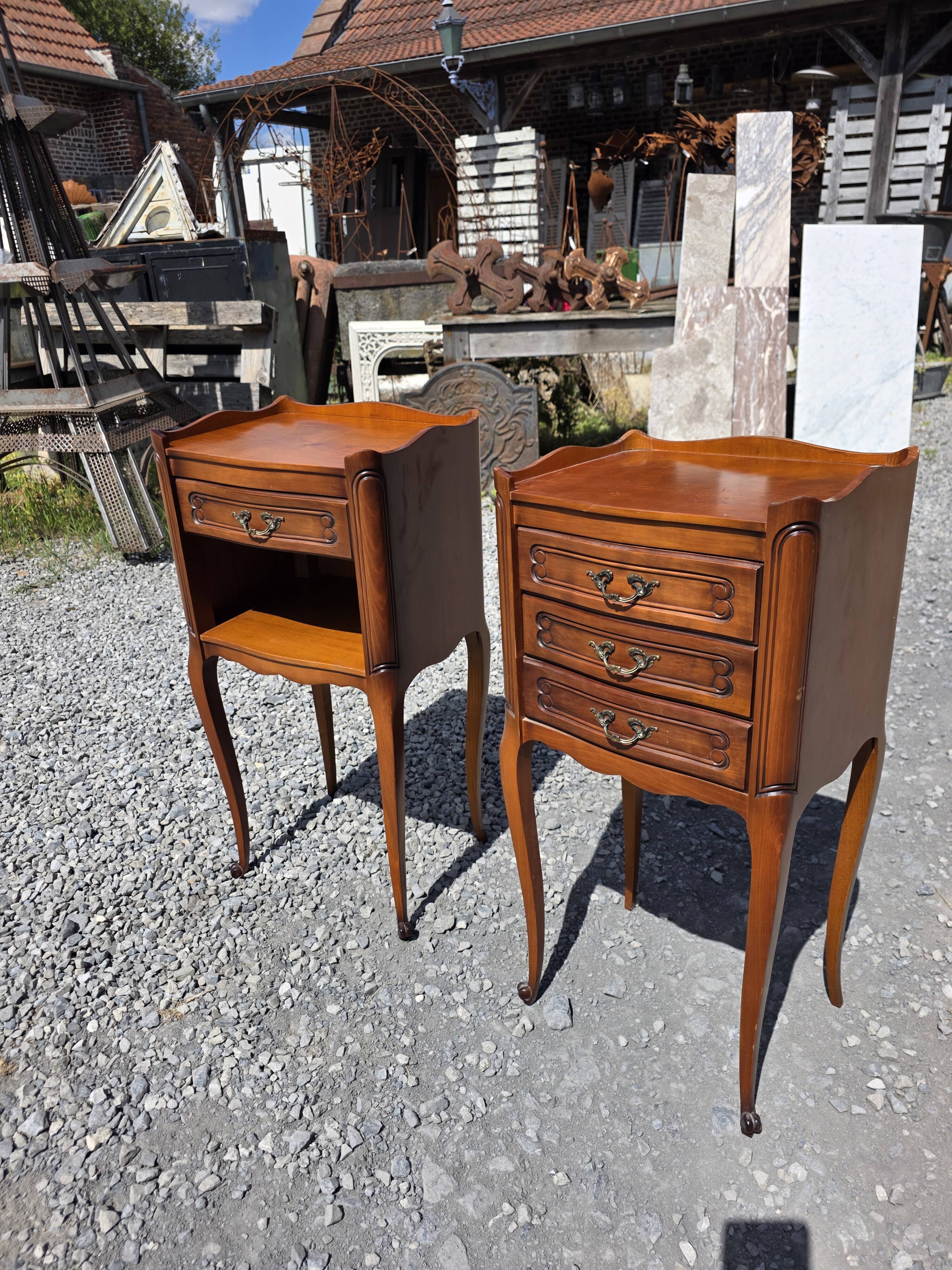 Pair of Louis XV style bedside tables in cherry wood.