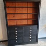 Industrial furniture loom shelf with drawers black patina