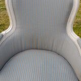 Bergère armchair with blue striped seat and back