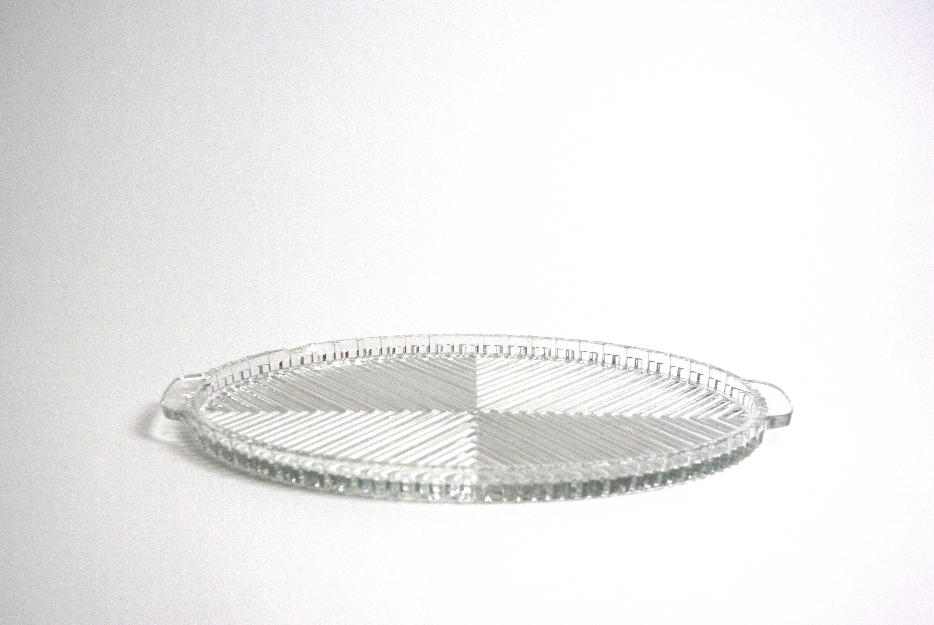 Oval trayhandles, crystal, made in France, art deco