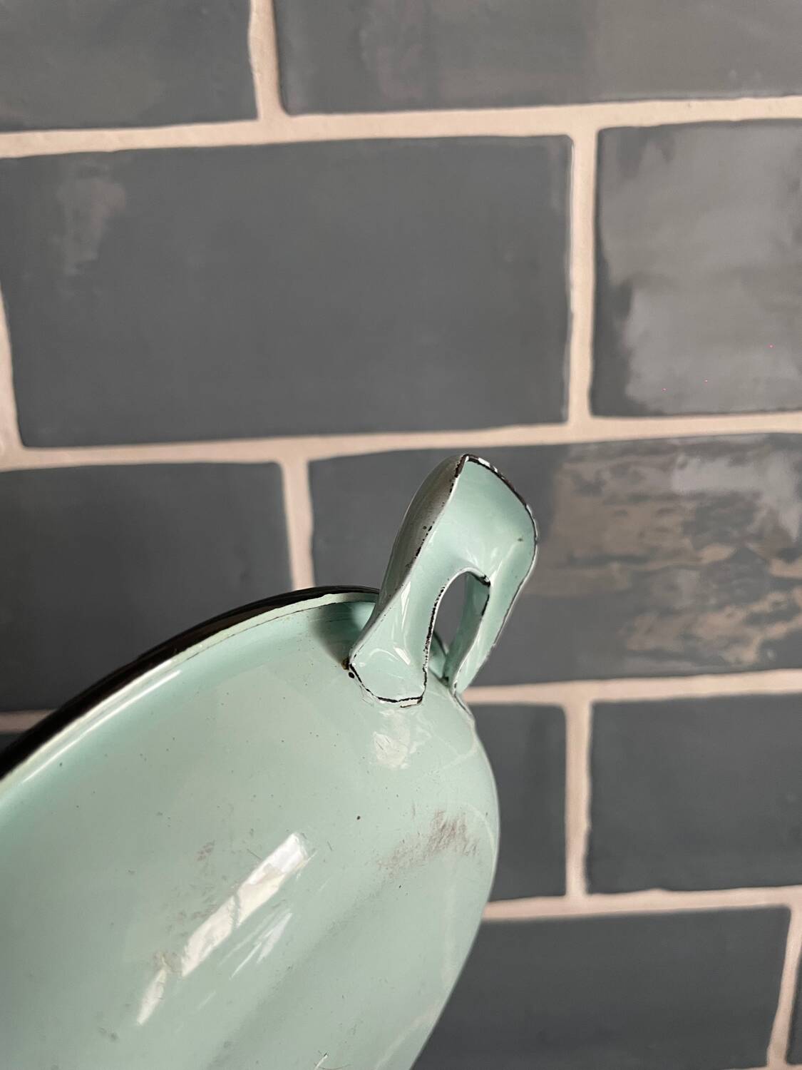 Egg dish in sky blue enameled sheet metal