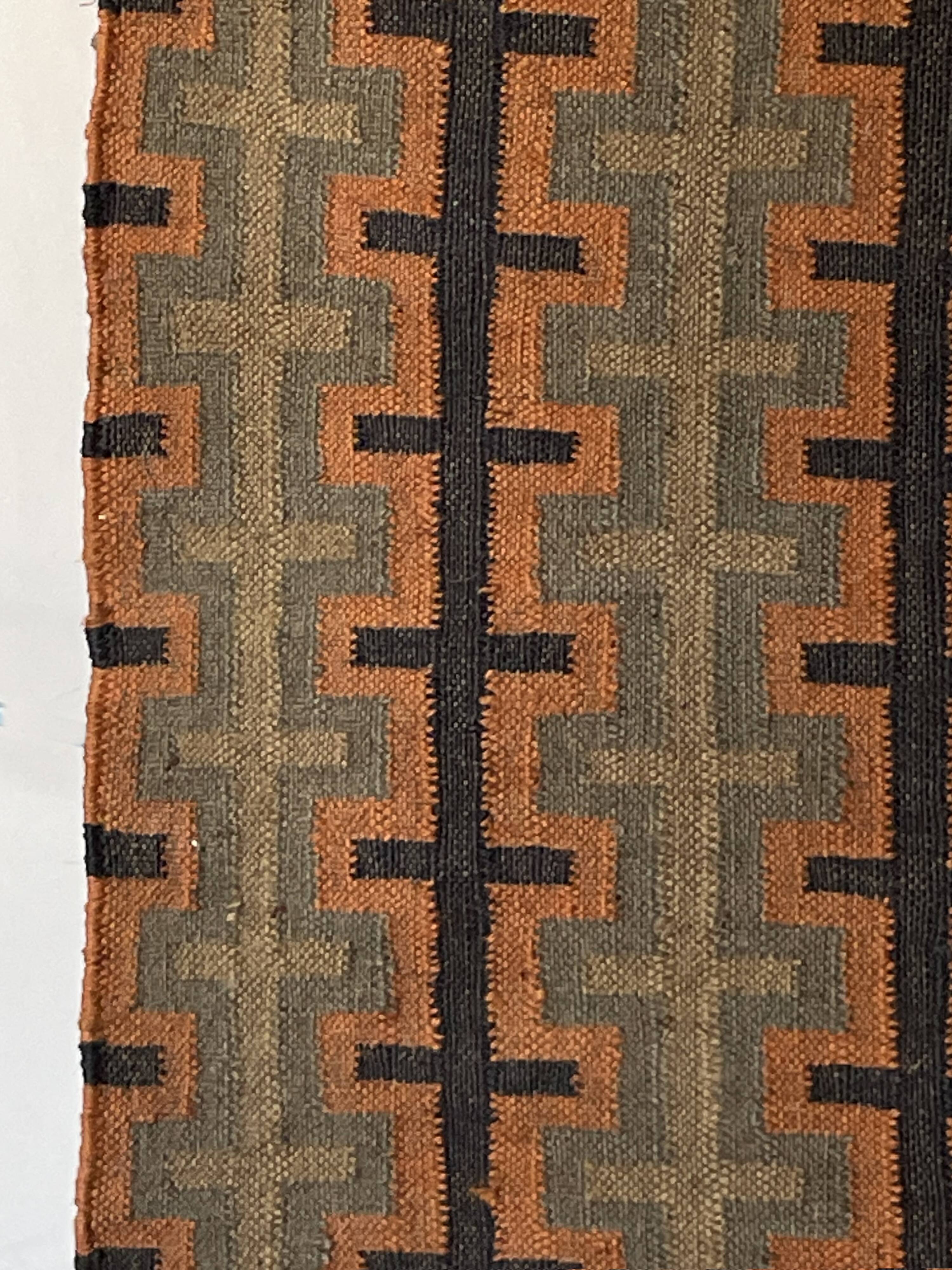 2x6 Ft - Tapis Kilim en jute et laine fait main d'occasion, tapis traditionnel indien.