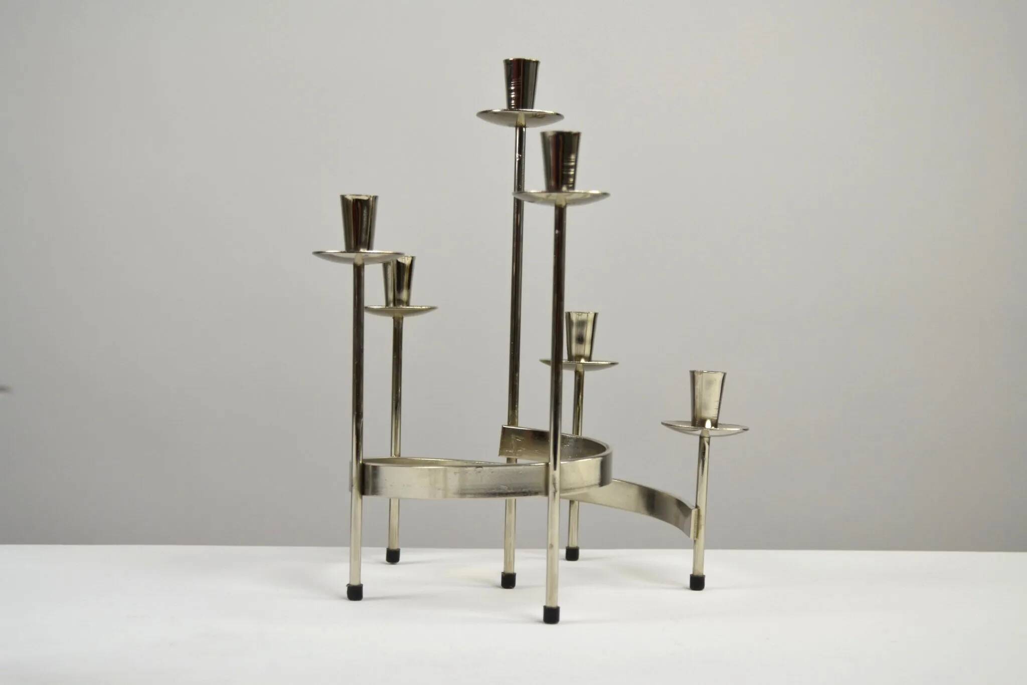 Pair of White Metal “Spiral” Candle holders by Gunnar Ander for Ystad-Metall, Sweden, 1960s