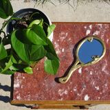 Antique Louis XVI style bedside table in walnut, with a marble top.