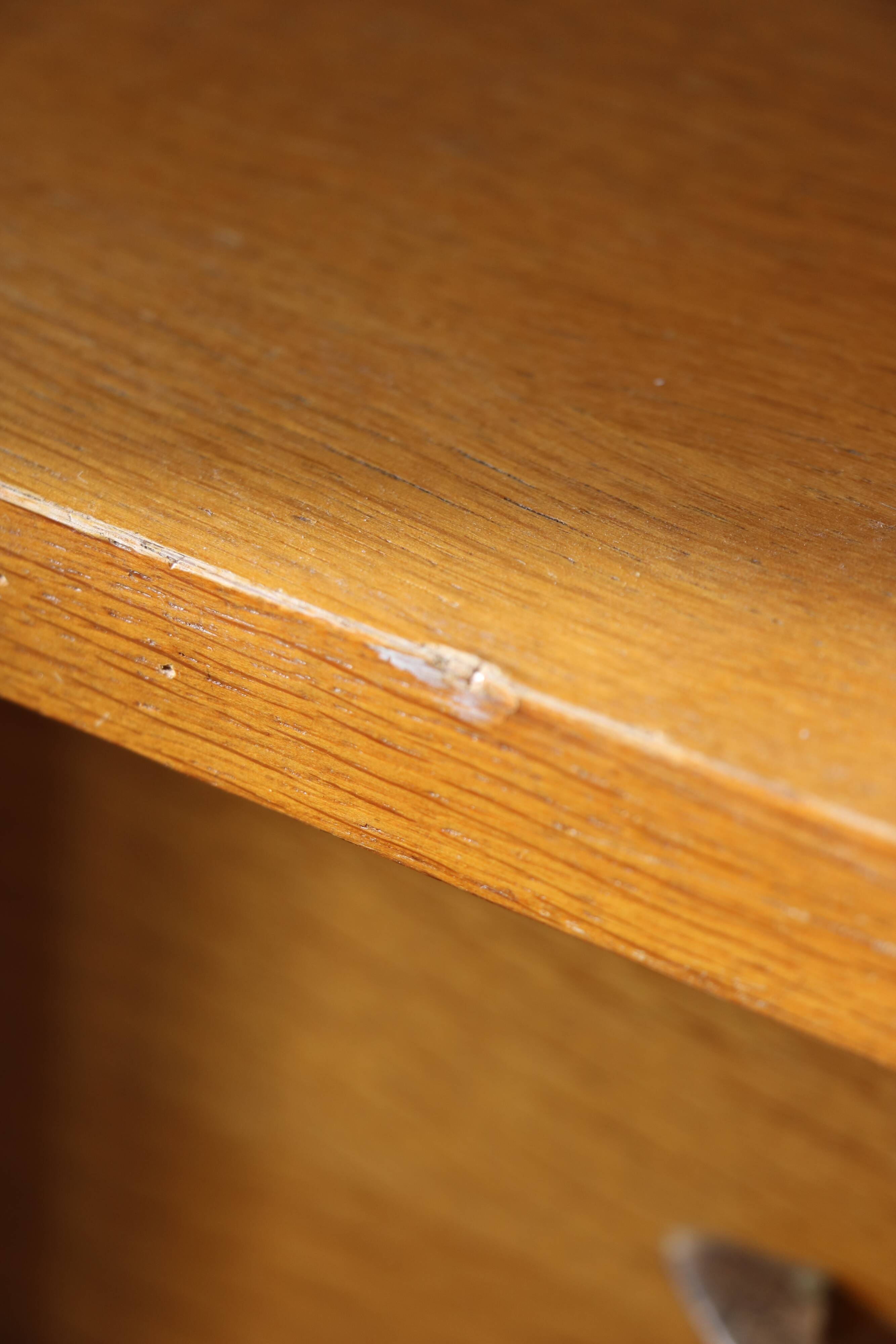 Oak desk, splayed legs, drawers, 1960.