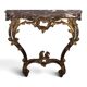 Console Louis XV en bois doré sculpté dessus marbre rouge