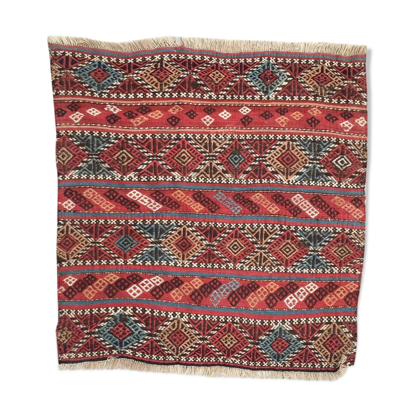 Antique Turkish Kilim Rug shabby vintage old wool country home Kelim 95x93cm