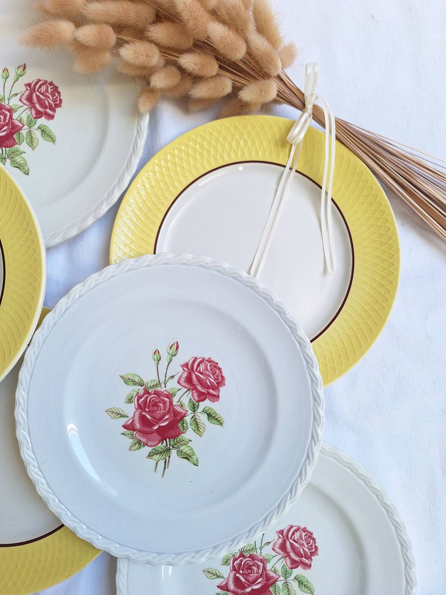 Vintage yellow and pink dinner plates