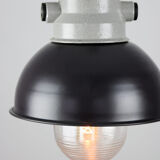 Vintage dark blueberry blue small industrial hanging light from TEP