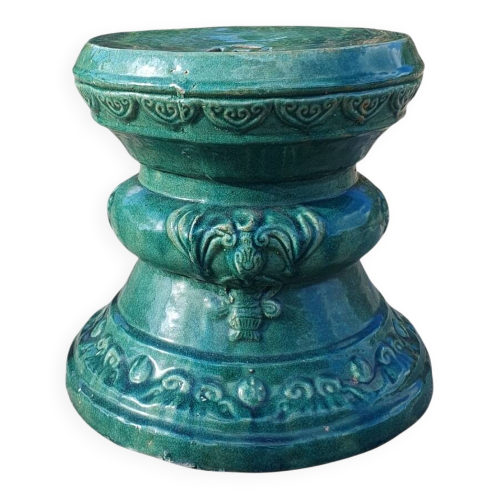 Chinese garden stool ceramic green glaze stoneware