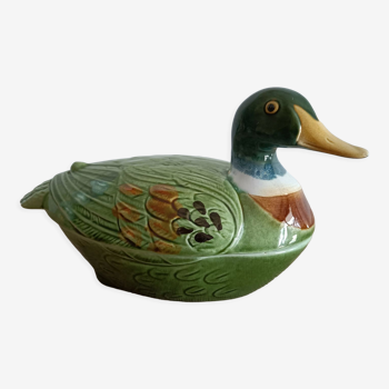 Old terrine duck Michel Caugant green ceramic