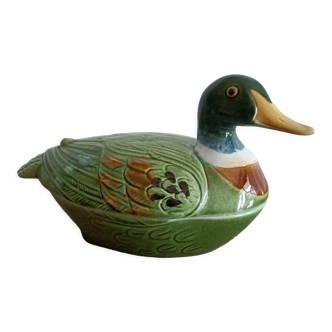 Old terrine duck Michel Caugant green ceramic