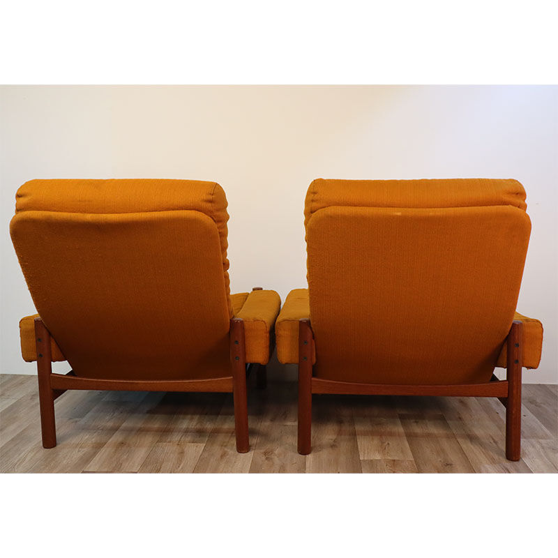 Pair of Scandinavian armchairs in teak and fabric 1960