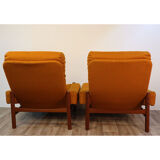 Pair of Scandinavian armchairs in teak and fabric 1960