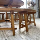 Set of round table and 4 rounded benches, 1950