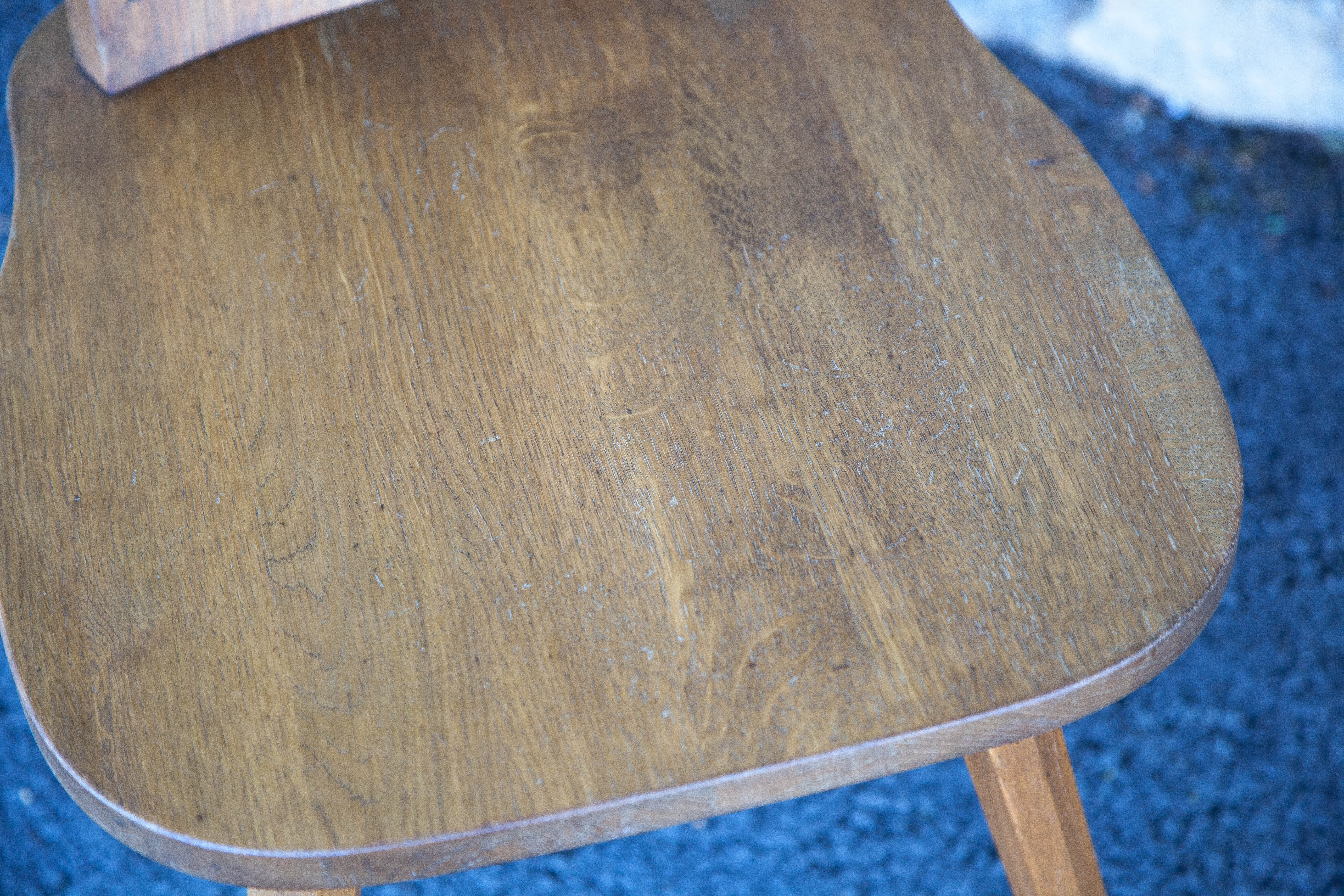 Set of 4 carved wooden stepladder chairs, pharmacy, brutalist, mountain style