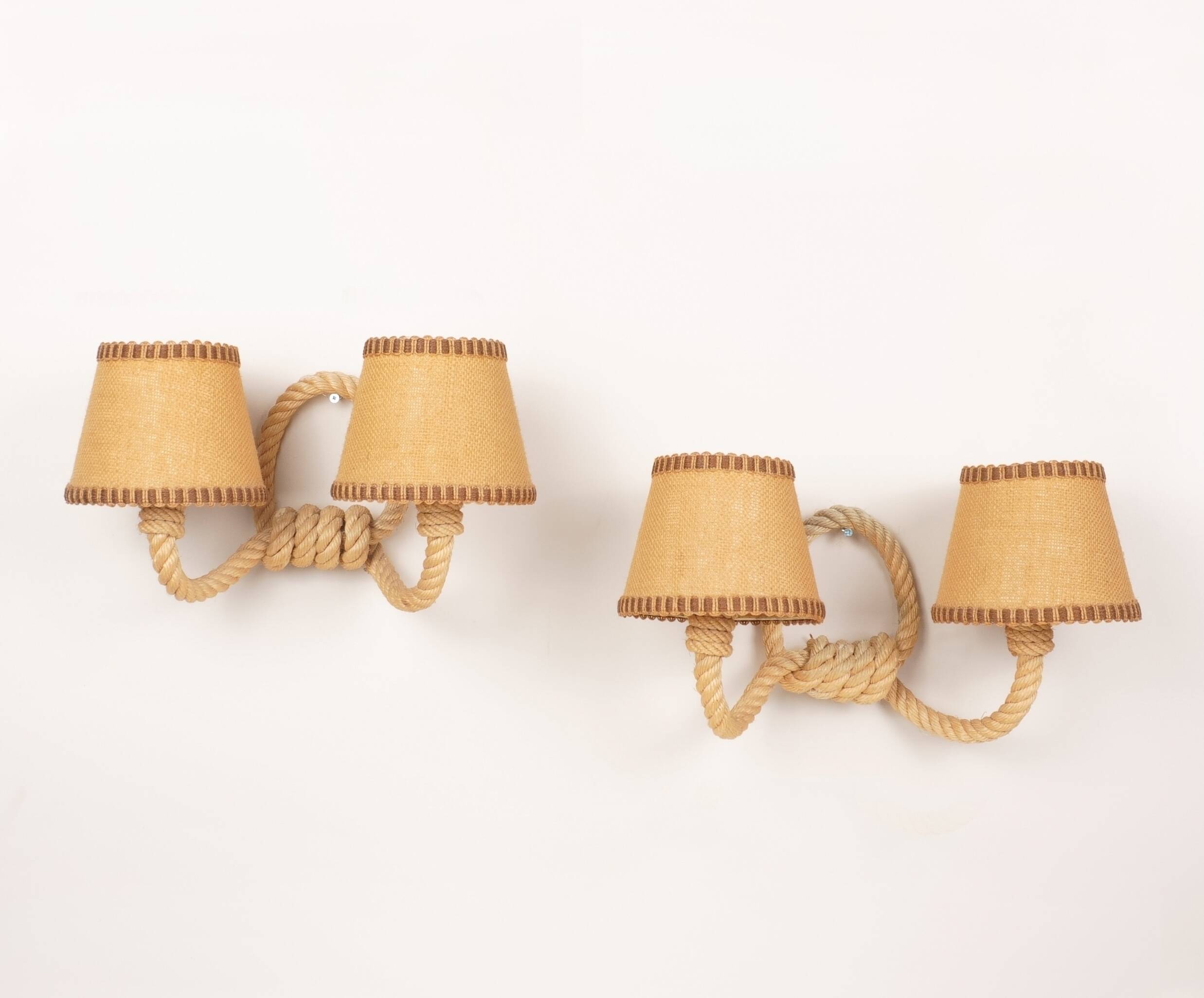 AUDOUX & MINET (attributed to) - Pair of wall lights France, circa 1950 - Rope