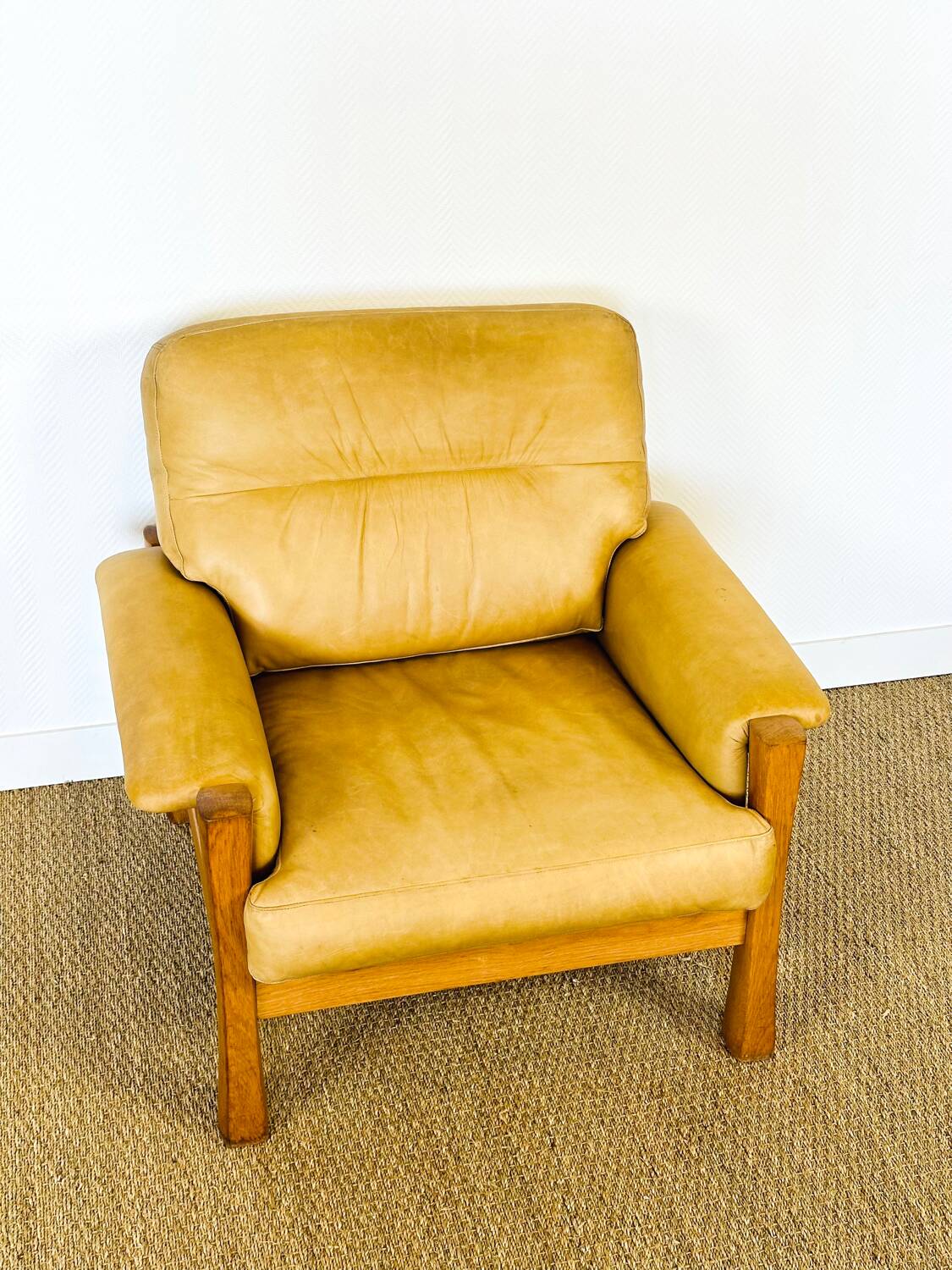 Salon complet en cuir camel 1960