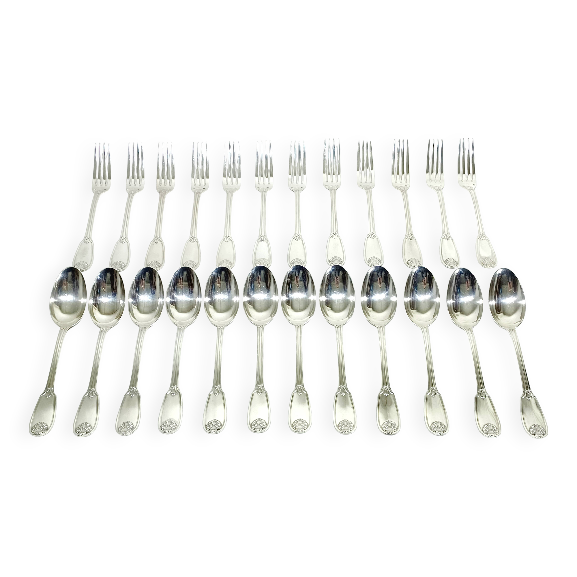 12 Louis XIV style silver cutlery sets