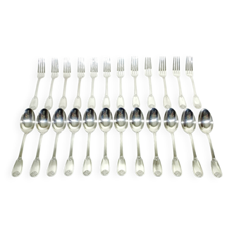 12 Louis XIV style silver cutlery sets
