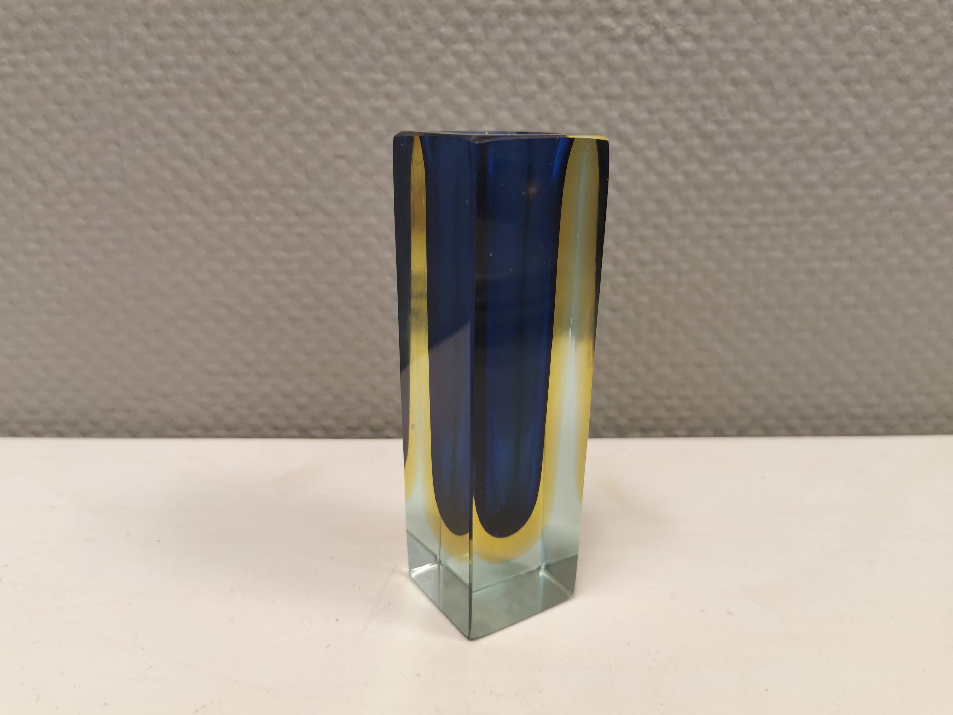 Murano vase in translucent glass with cool colour details.
