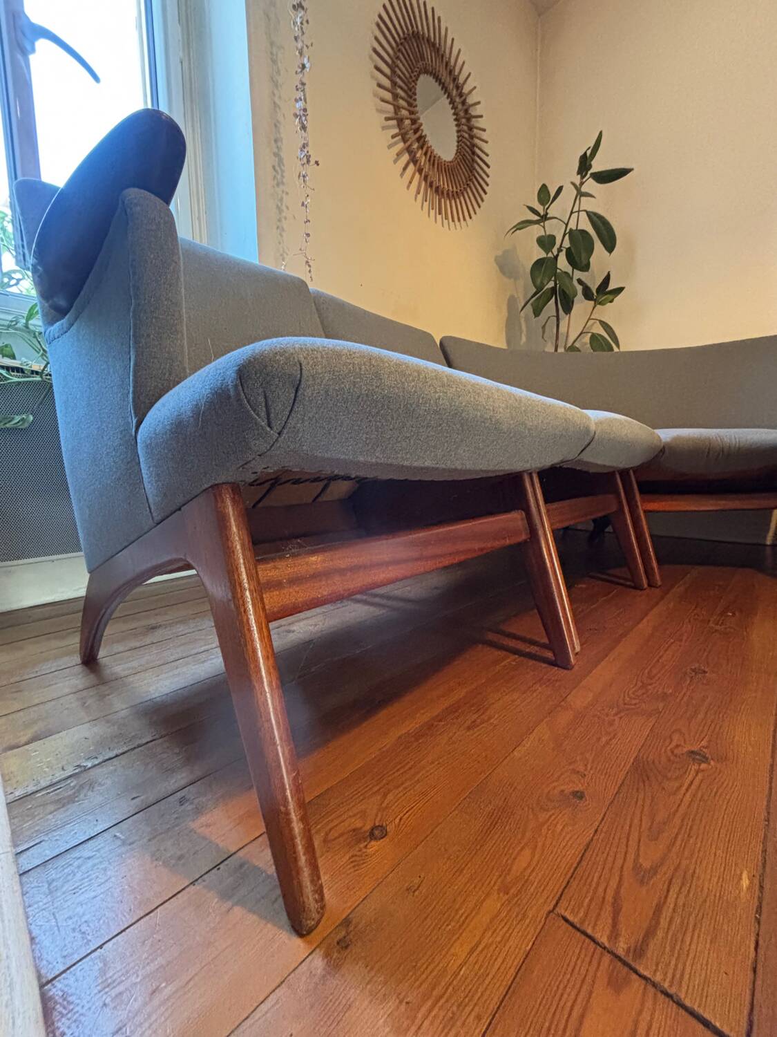 Vintage Scandinavian bench – Karl Sørlie & Sønner – restored, fabric