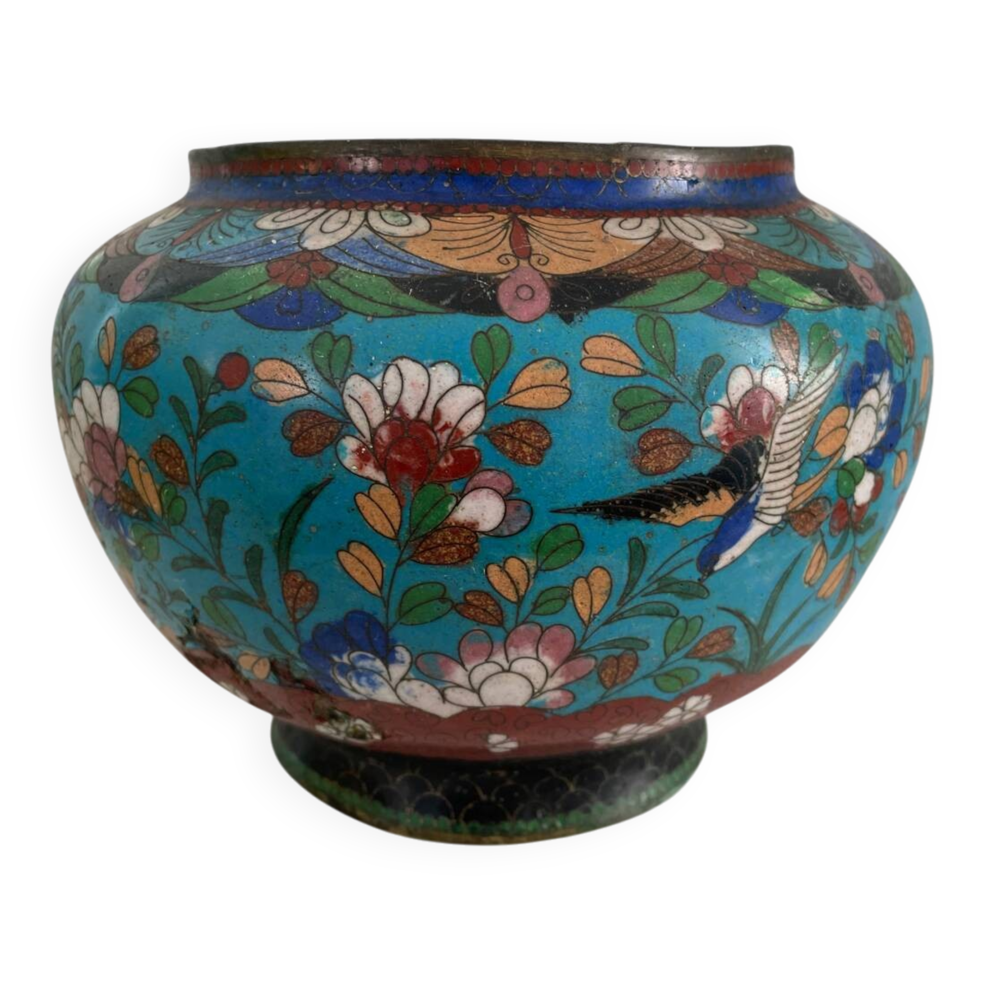 Cache-pot ancien en cloisonné, Japon, XIXe