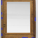 Miroir ancien doré à la feuille et bleu roi vif