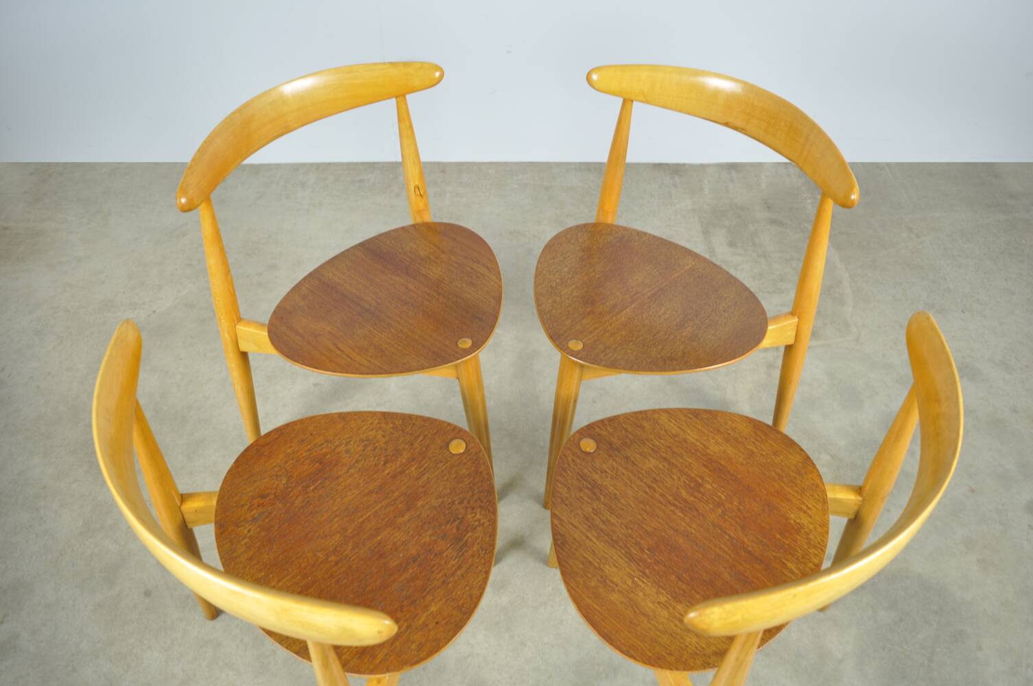 🟡 Beech & teak dining chairs, Hans J. Wegner & Fritz Hansen, Denmark 1950s