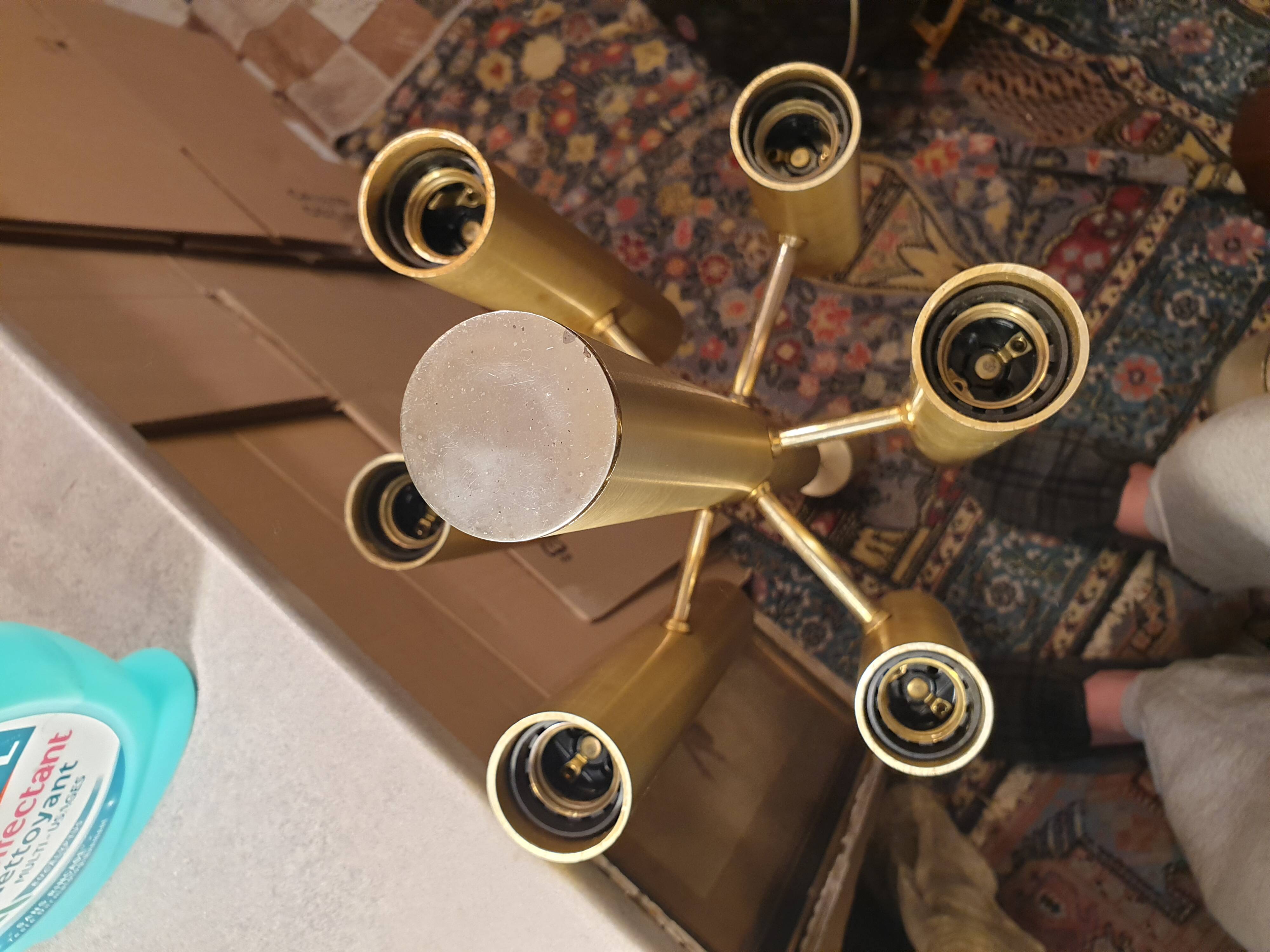 Gold metal pendant chandelier, Italy - 1970