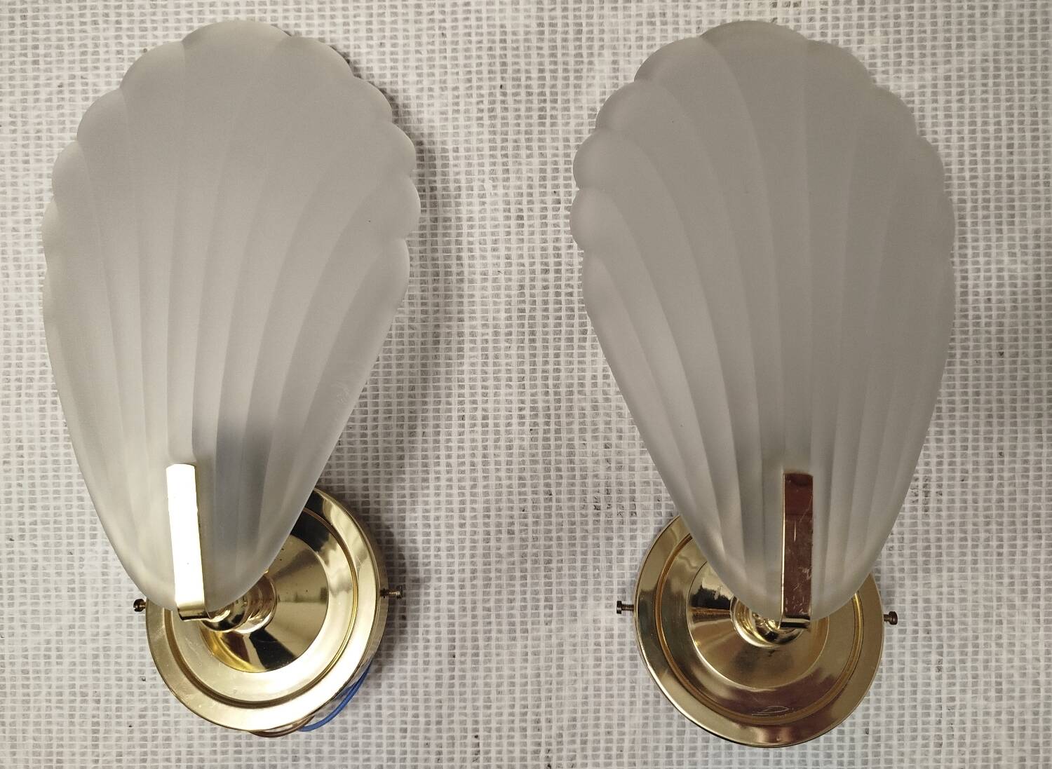 Pair of wall sconces shell lamps Art Deco frosted glass