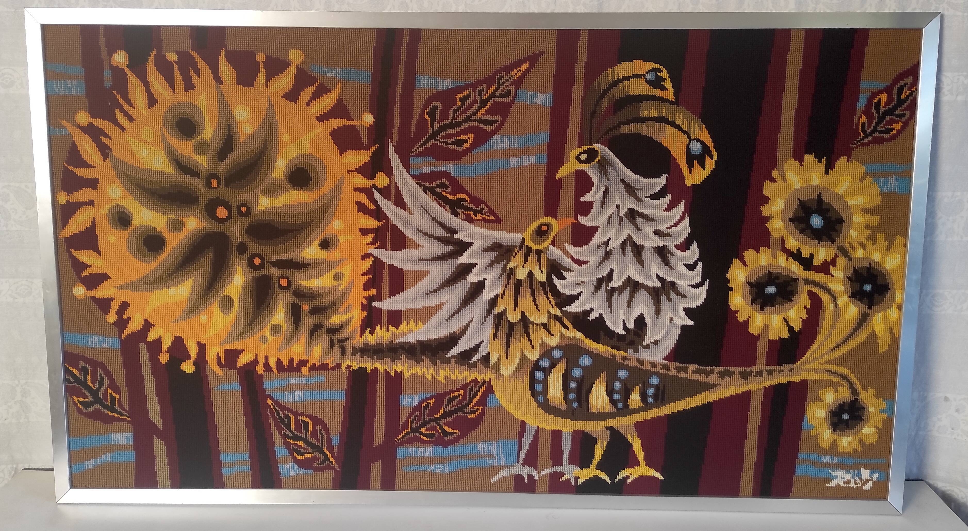 Contemporary tapestry entitled "Encounter" by Pierre Rey – 60s