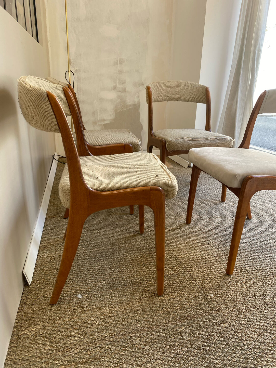 Set of 4 Gondole chairs in fabric signed by Baumann.