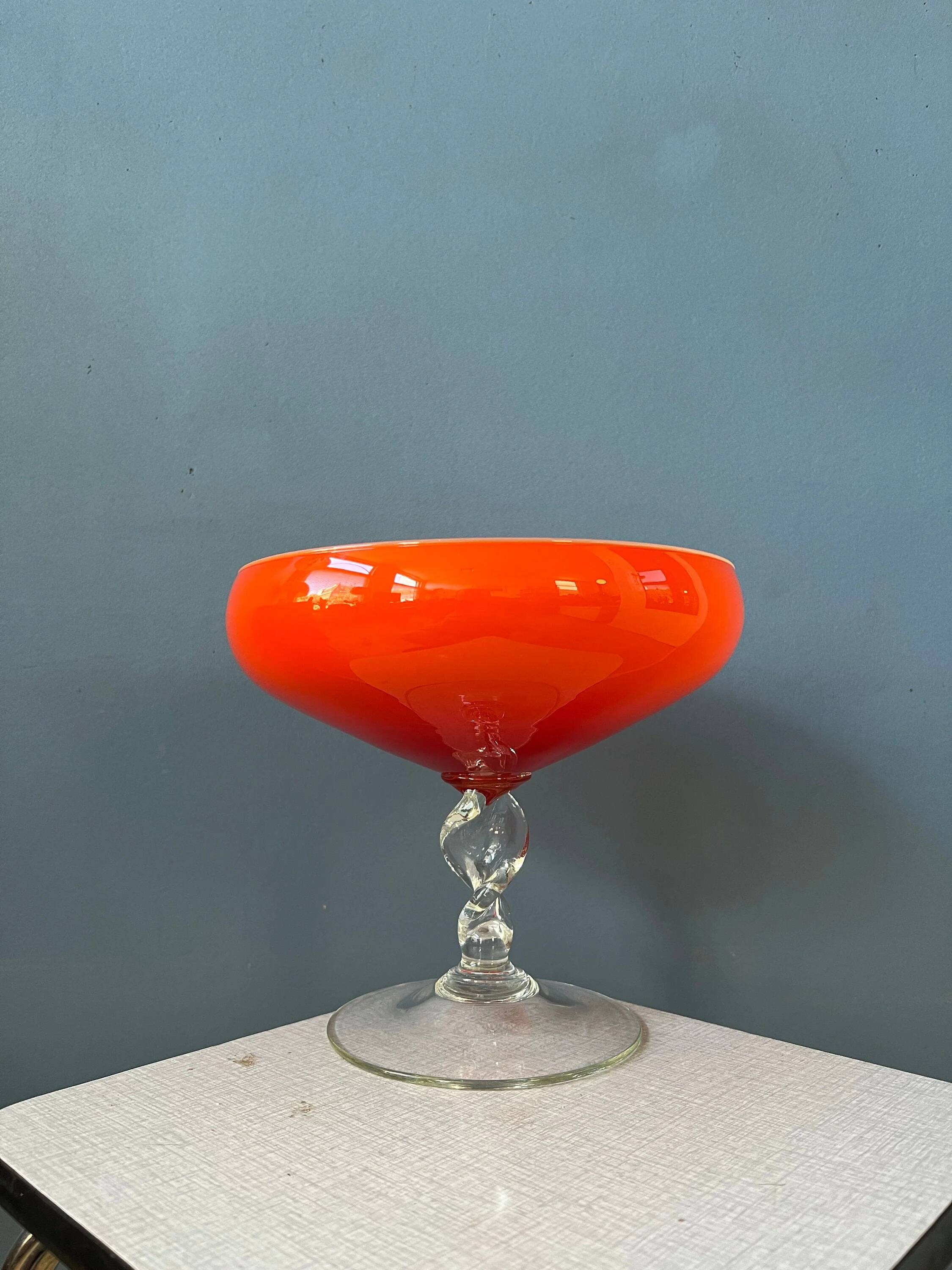 Vintage Murano glass vase, orange/red colour.